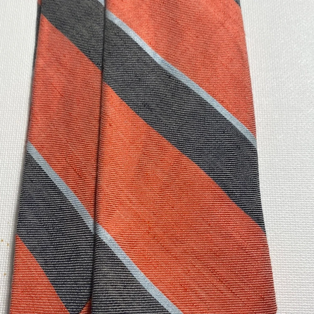 J. Crew Orange and Gray Striped Linen/Cotton Tie
